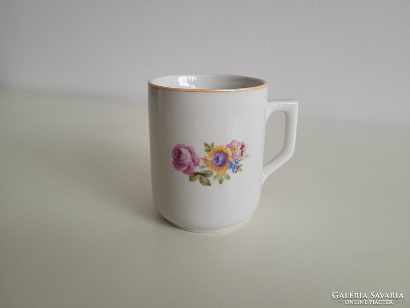 Régi Zsolnay porcelán virág mintás bögre virágos teás csésze