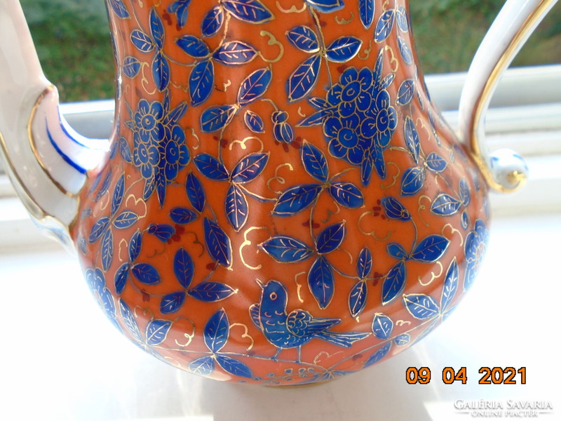 1850 Fischer&mieg special coral red rare pour with gold contoured cobalt patterns