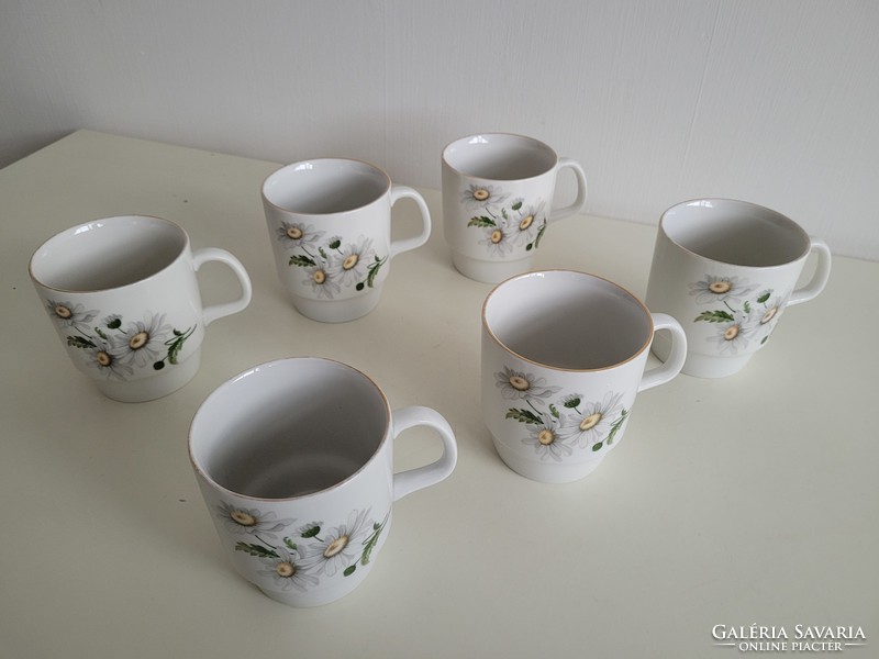 Retro set of 6 lowland porcelain daisy mugs, old tea cups