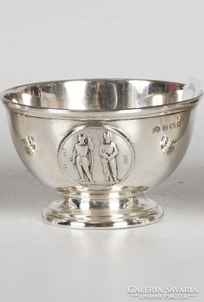 Silver bowl decorated with sit perpetuum coin