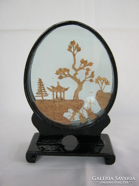 Oriental handicraft miniature picture cork ornament with a pair of crane birds