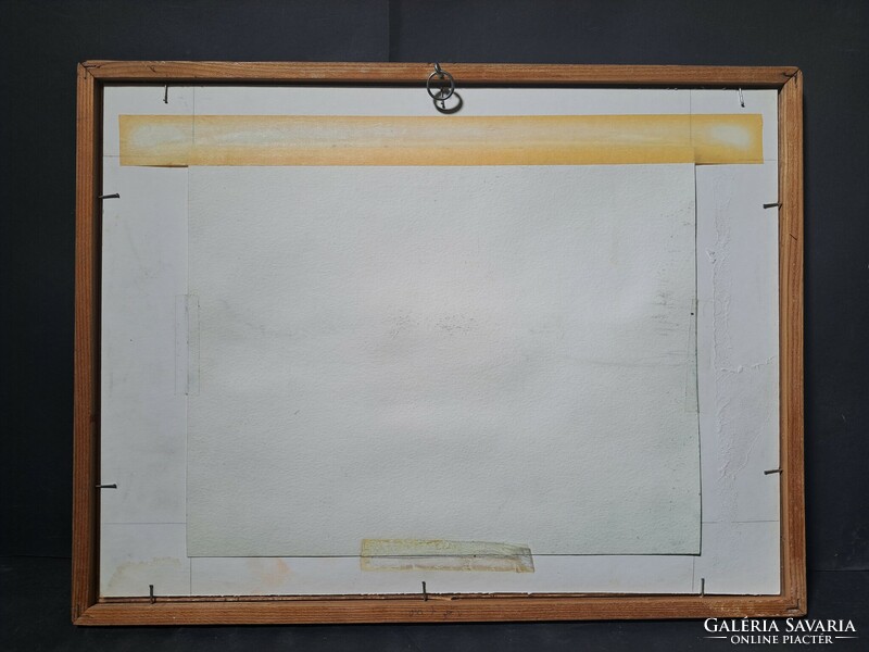 Vitorlás a tavon - kortárs akvarell (mérete kerettel 42×32 cm) Balaton? - tájkép különlegesség