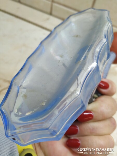 Antique engraved crystal perfume bottle for sale! Blue art deco perfume bottle with pump