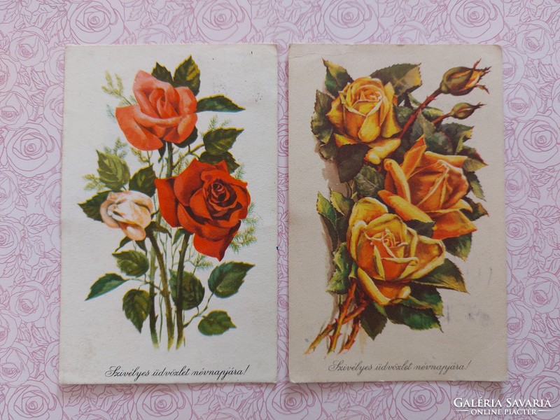 Régi virágos képeslap 1961 levelezőlap rózsák 2 db
