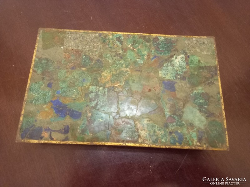 Art deco copper box inlaid with semi-precious stones is negotiable