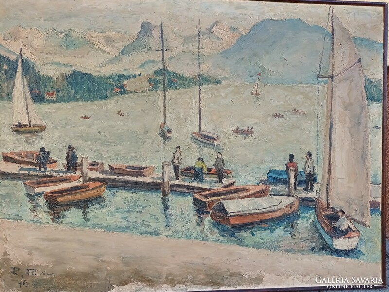 1962-es Nagyméretű Vitorlások Festmény Tájkép