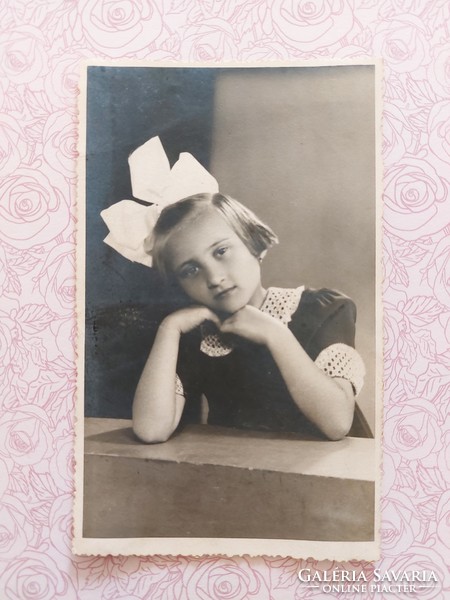 Régi gyerekfotó 1939 kislány Markovits Sándor fotográfus Miskolc műtermi fénykép