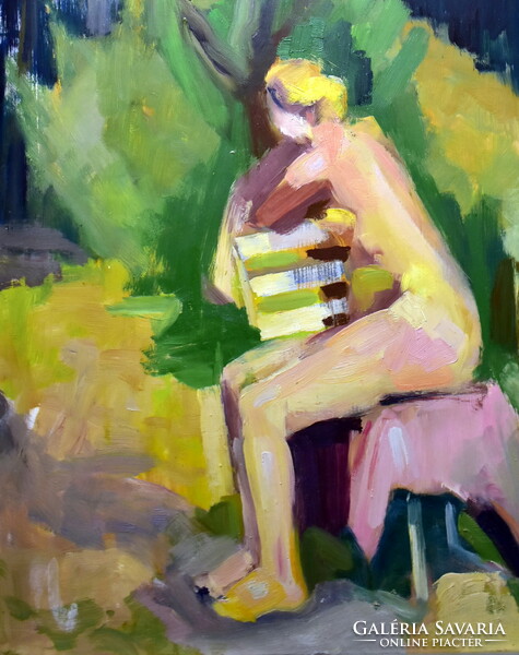 XX. No. Hungarian painter: nude in the park