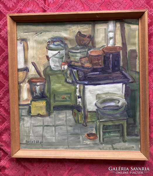 Jenő Sevcsik--kitchen oil painting