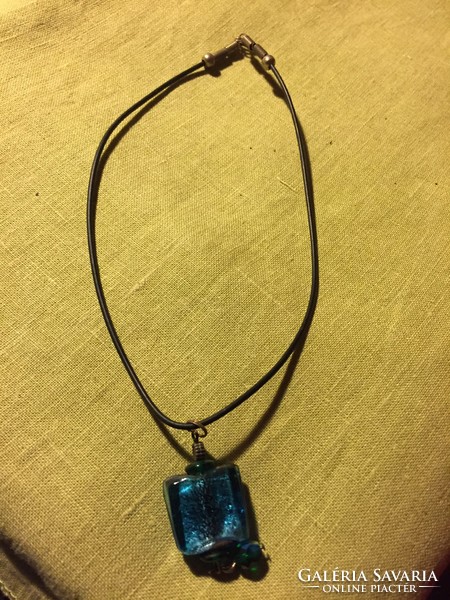 Glass pendant on a leather strap, necklace (8 cents)