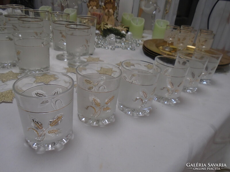 Vintage gilt hand-painted polished glass set with made in drink labels