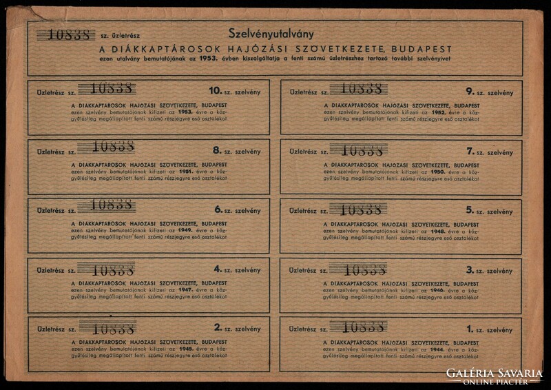 1943 March 13. Shipping cooperative of student beekeepers, Budapest. Five blades