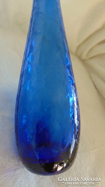 Thick, tall blue vase with patterned glass, 43 cm