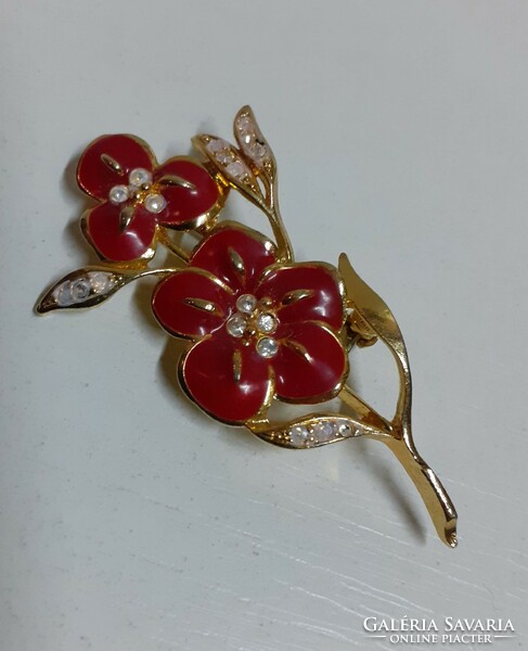 Retro handmade fire enamel flower brooch pin with secure switch