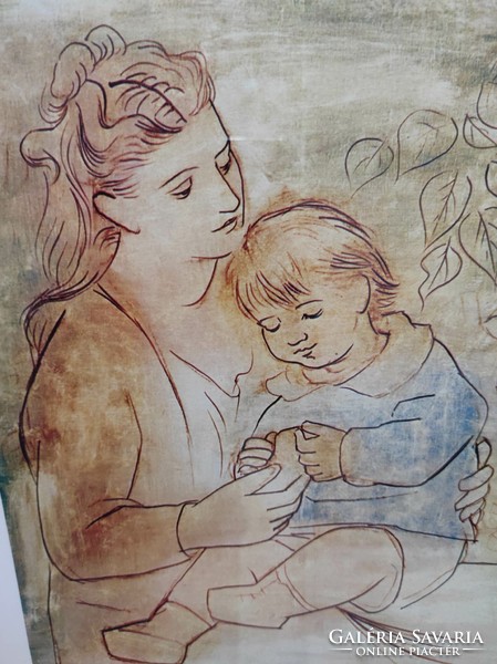 Picasso 'Anya gyermekével' Litográfia jelezve + Szárazbélyegző keretben mérete: 37 x 49 cm.