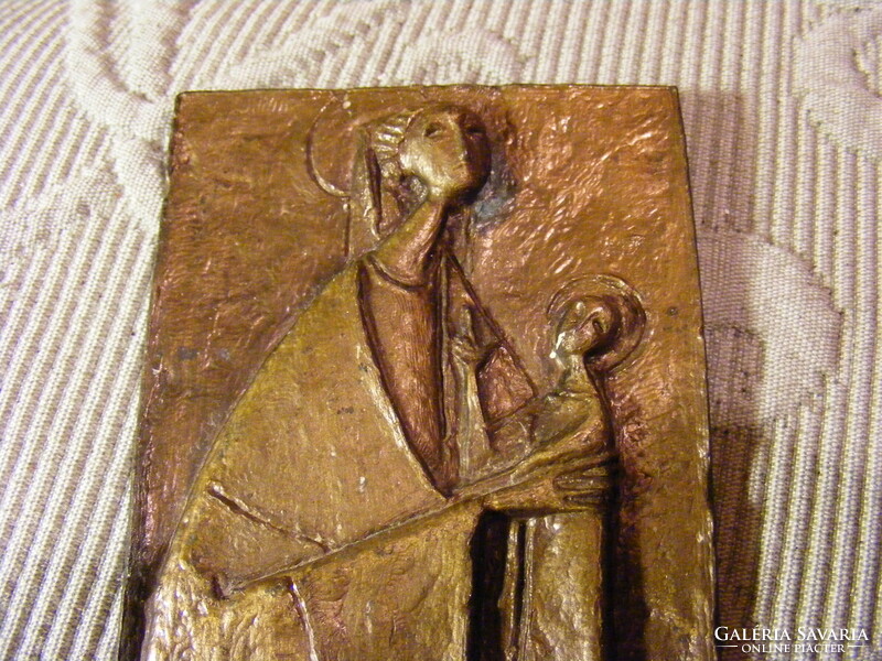 Bronze plaque - Mary with baby Jesus - papal visit to Austria 1988