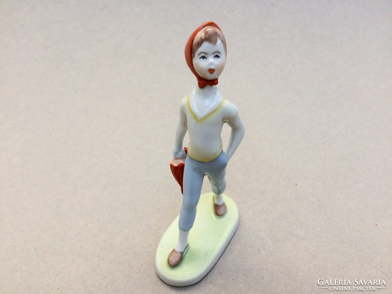 Aquincum old porcelain girl with umbrella figurine
