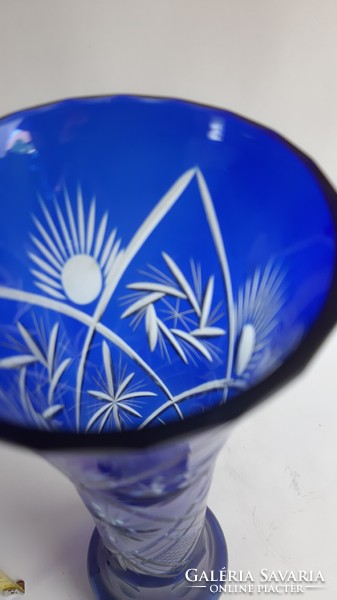Beautiful blue polished base crystal glass vase 27 cm