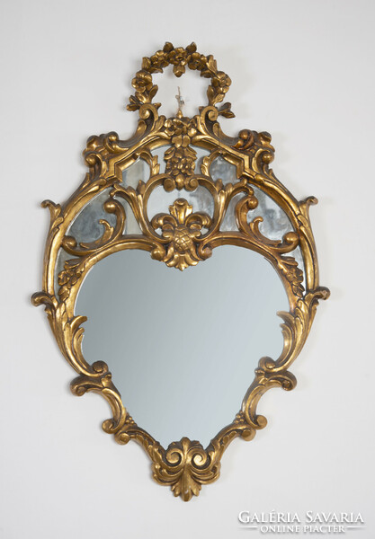 Gilded wooden framed mirror - with tendrils and floral decoration