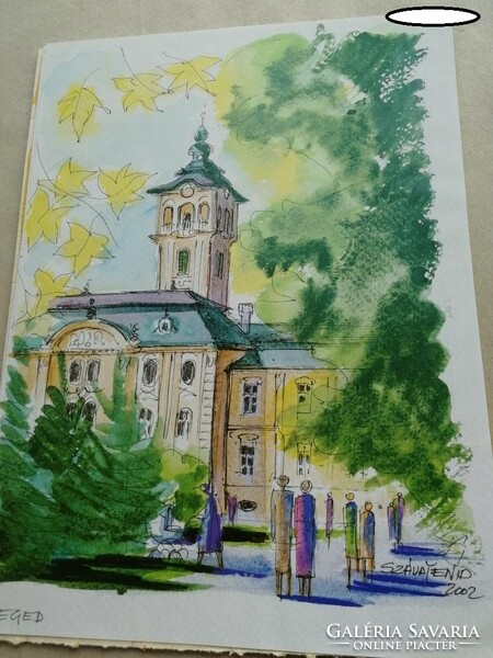 Szávay jelzéssel  - Szegedről - csodás akvarell,- szegedi városháza  -33 x 23 cm.