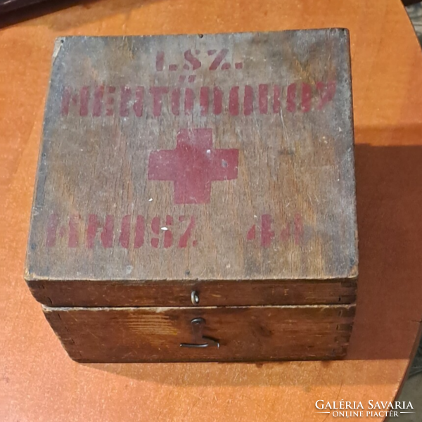 Old wooden chest, first aid box storage, wooden storage box