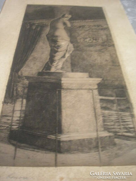 Antik rézkarc- "Paris, Louvre" jobb alsó sarkán 8000 kr. felirat.47 x 24 cm.szignó olvashatatlan
