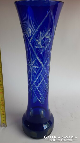 Beautiful blue polished base crystal glass vase 27 cm