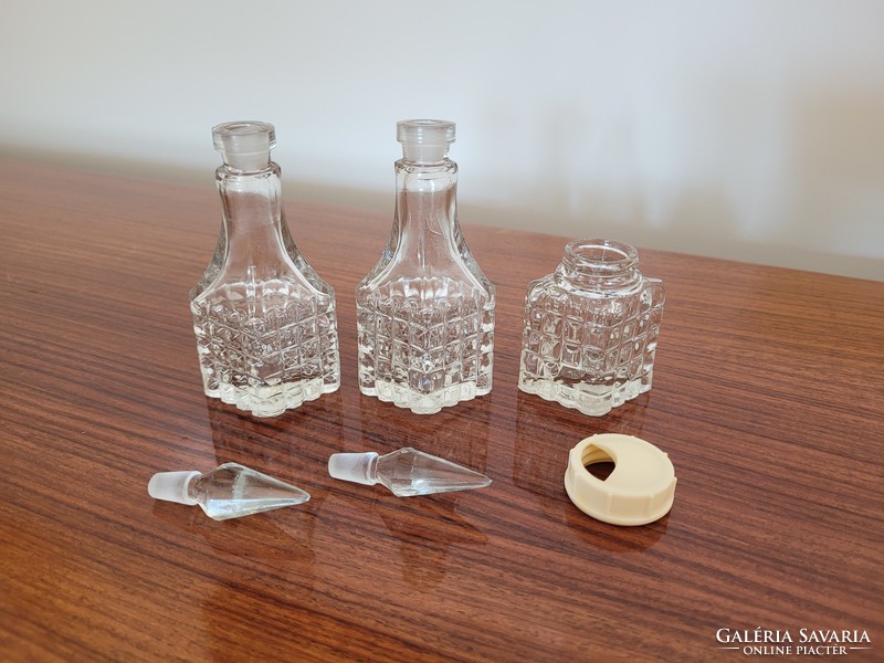 Retro olajtartó ecettartó sószóró üveg asztali fűszerkínáló 3 db