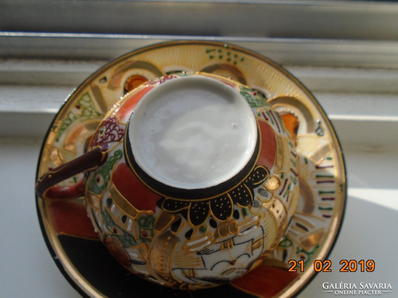 Satsuma moriage suzuki, cannon and rakan pattern, eggshell lithophane coffee cup with saucer