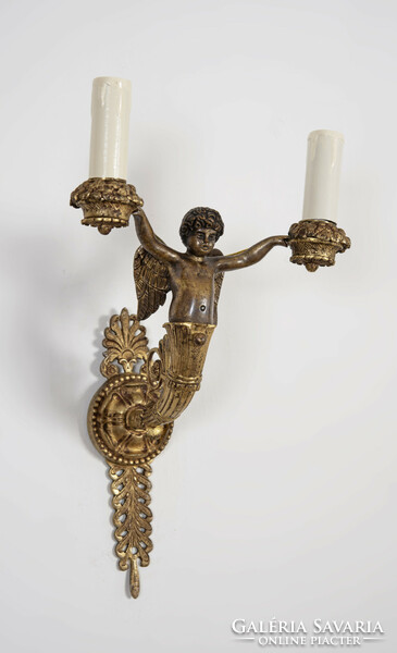 Aranyozott bronz falikar párban - angyal figurával