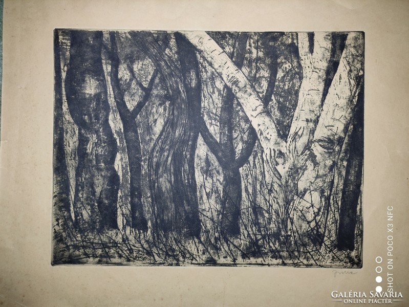 Imre István etching forest detail