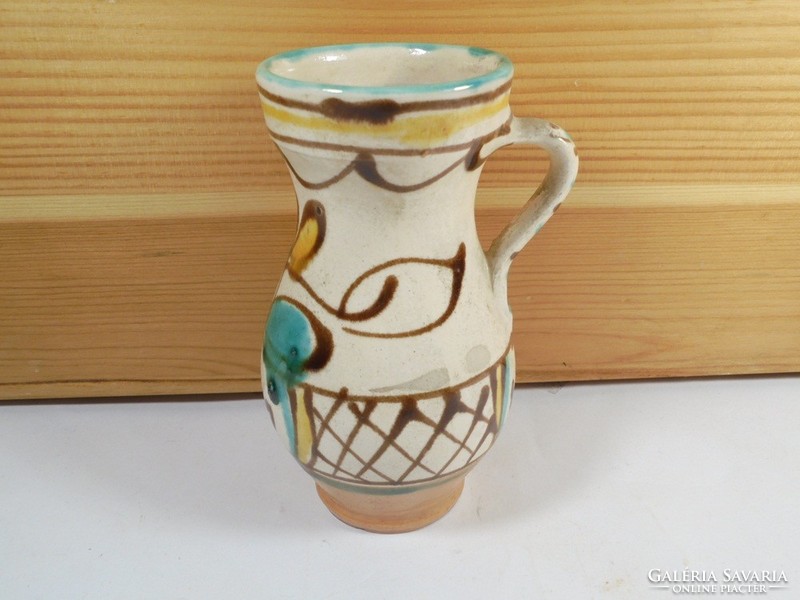 Retro old folk folk art painted glazed flower floral ceramic jug with handle height: 11 cm