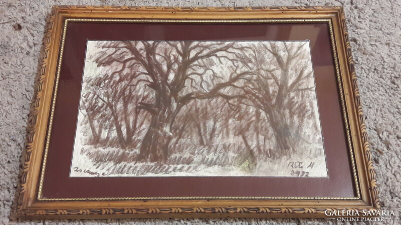 Réti Mátyás 1992 ceruza rajz ,erdő, fák