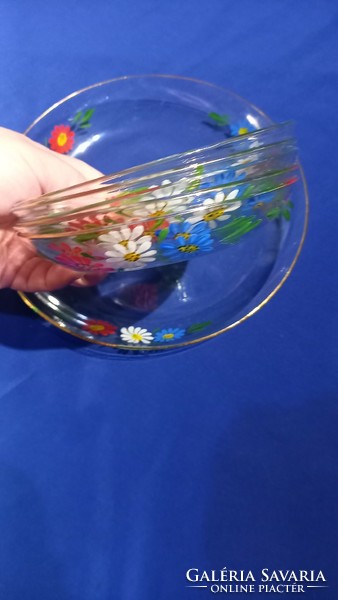 Retro üveg aranyszegélyes virágmintás kompótos tányérok