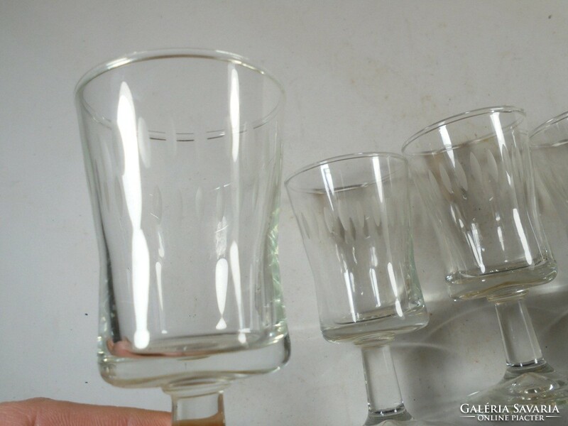 Retro old glass stemmed glass - liquor liqueur short drink alcohol glass set - 4 pcs