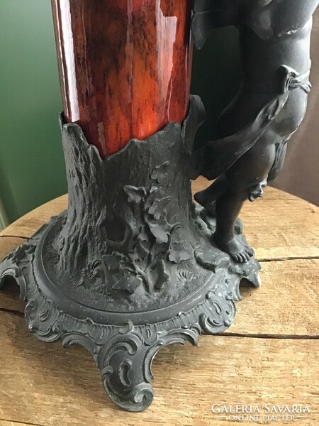 Antik francia Auguste Moreau Art Nuveau Puttós ón szobor váza tartó