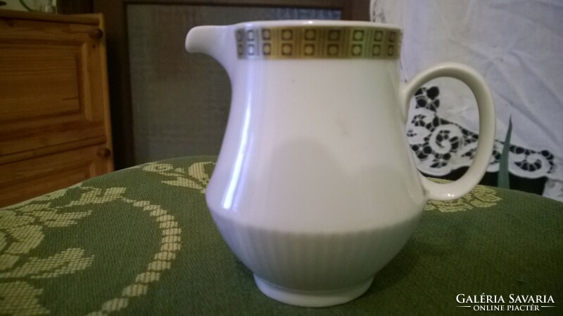 Retro white milk jug with gold rim, still with East German mark, flawless