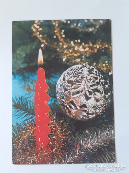Retro képeslap 1981 régi fotó levelezőlap karácsonyfadíszekkel