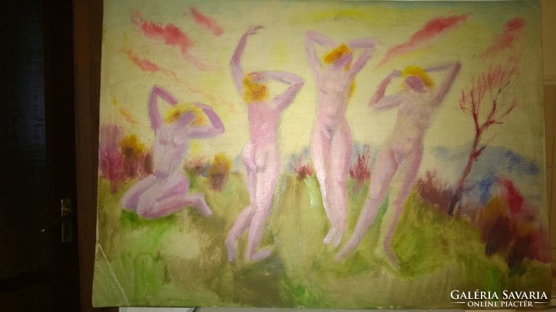 Megfizethető áron művészet ! Vajszada (1901-1977)  Aktok nyári mezőben festmény,jelz. 35x50 cm