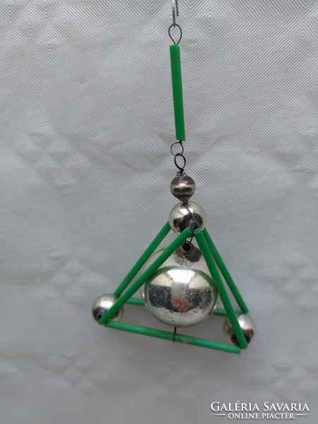 Old glass geometric Christmas tree ornament green glass ornament 1 pc