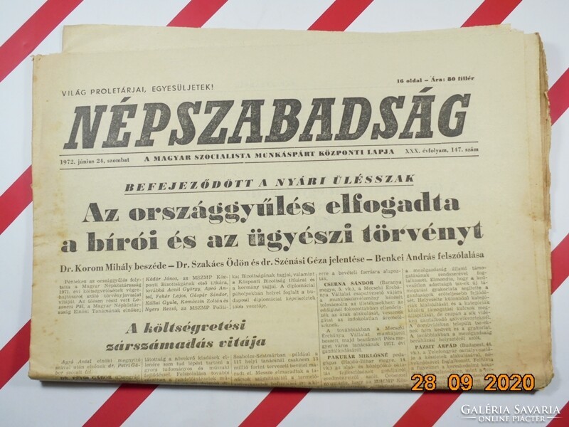Régi retro újság - Népszabadság - 1972 június 24. - XXX. évfolyam 147. szám Születésnapra
