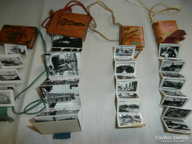Miniatűr suvenir városfotókkal könyv alakú fa tartóban60-as évek