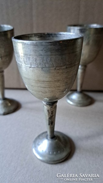 Antik ezüstözött alpakka likőrös pohár 4 db