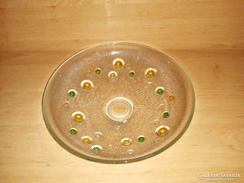 Sárga - zöld pöttyös üveg kínáló tál átm. 25,5 cm (6p)