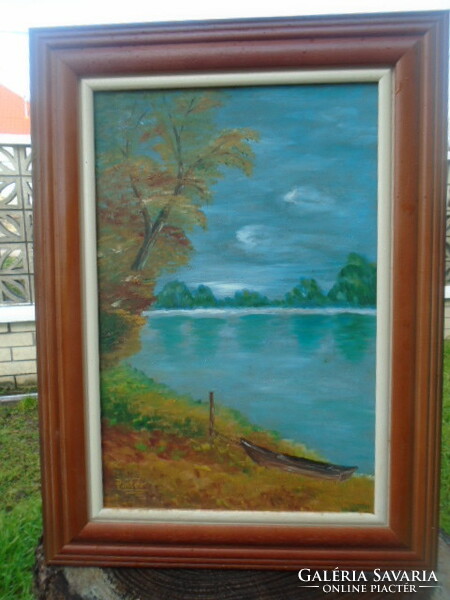 Pintér József Béla (1922-2002)" Dunapart "kerettel 53 x  39 cm örök garancia