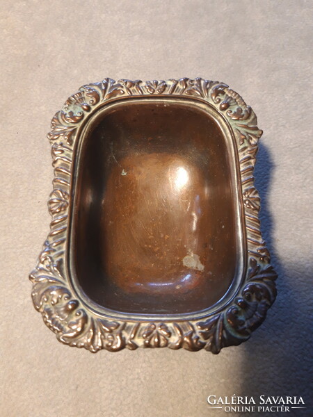 Old silver-plated red copper mustard holder