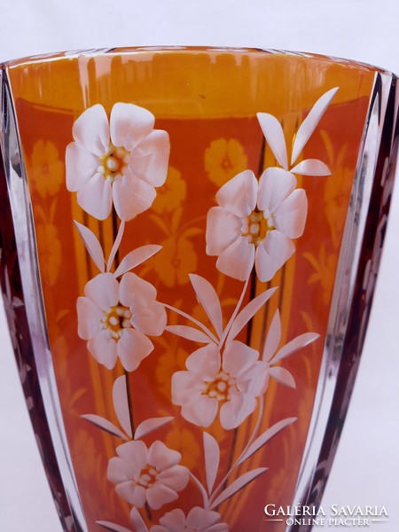Czech, silver oxide pickled large-sized, hand-polished crystal vase from the 1940s