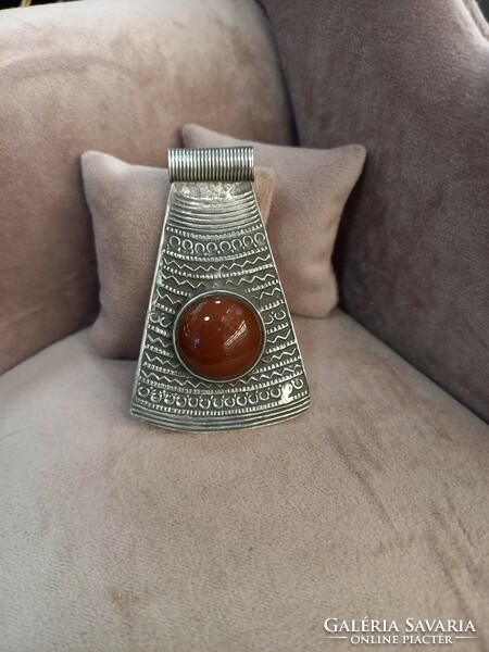 Antique silver pendant with carnelian