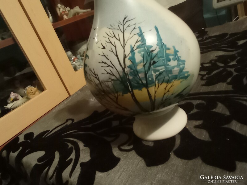 20 cm magas téli táj jelenetes jelzett váza