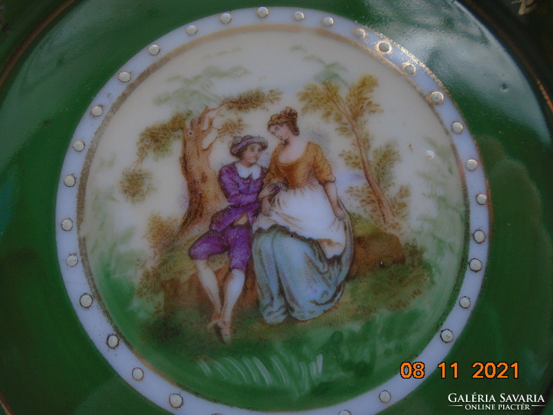 Altwien empire miniature painting with 3 genre scenes with mocha cup tray